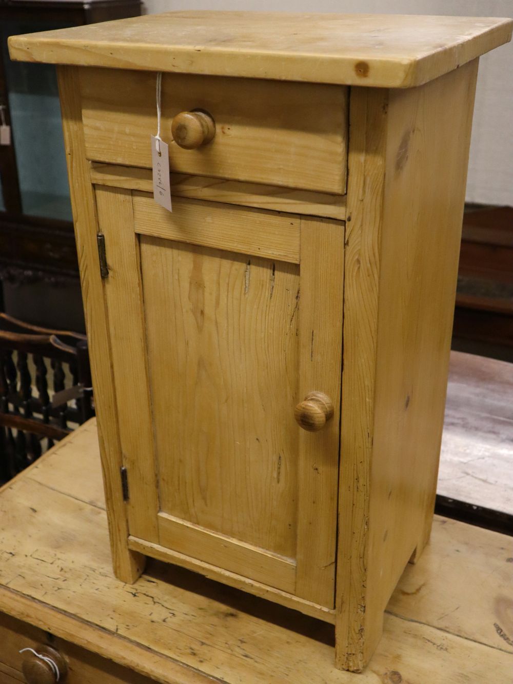 A Victorian pine bedside cabinet, width 42cm, depth 32cm, height 72cm